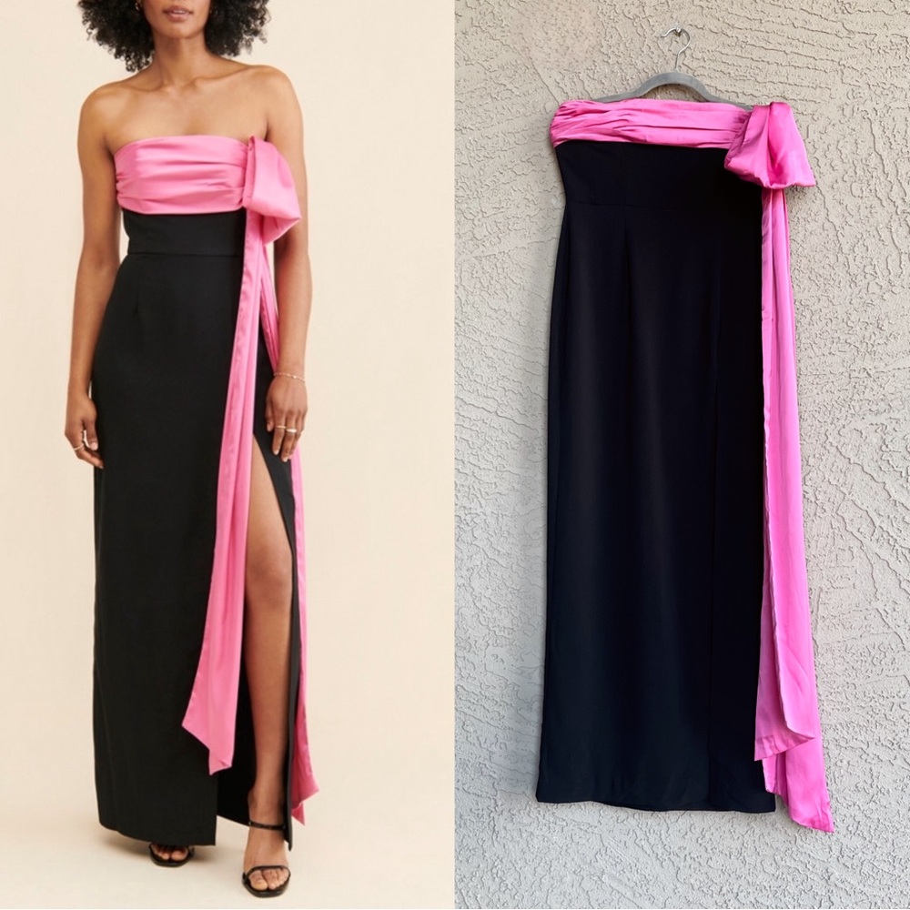 HUTCH NWT BLOGGER Black Pink Satin Drape Strapless Column Maxi Dress Serina Gown - Picture 13 of 17